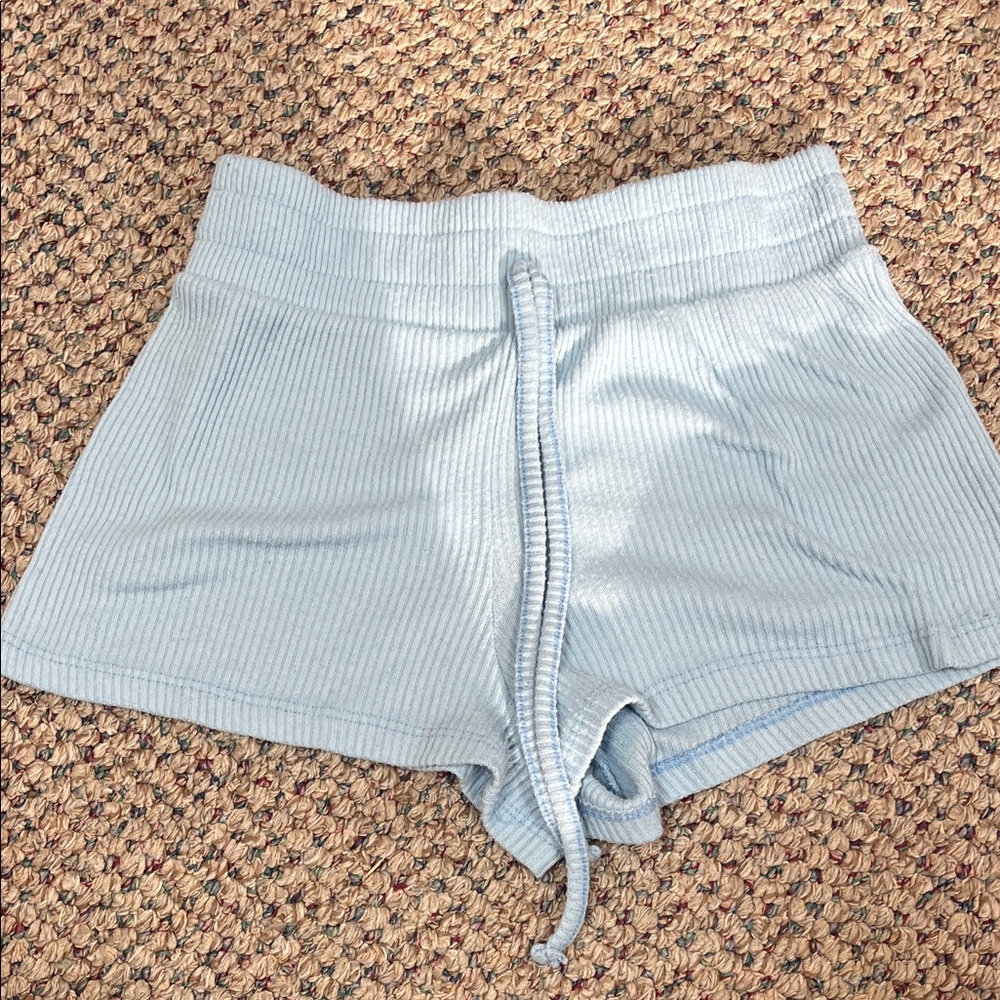 Sky Blue High Waist Ribbed Women's Shorts